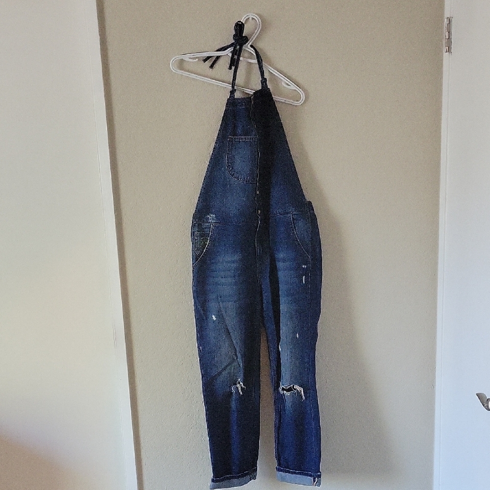 Zara TRF Denim Halter Top Overall Jeans